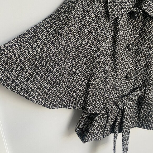 Gilani Black/White Vintage Wool Blend Tweed Poncho Style Belted Jacket Size 10 - Picture 5 of 8